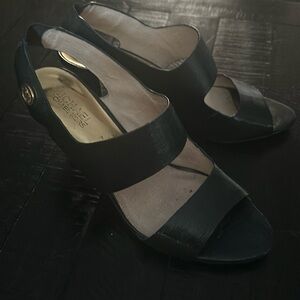 Michael Kors, blue heelstgst are 3inch. Used a couple of times run small.